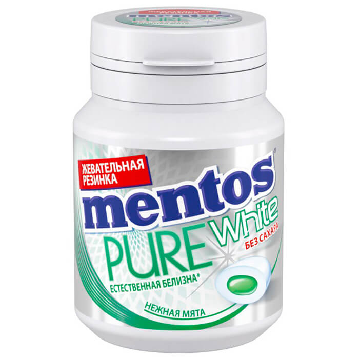 Жевательная резинка  Тут Просто Резинка жевательная Mentos Pure White 54г нежная мята Ван Мелле