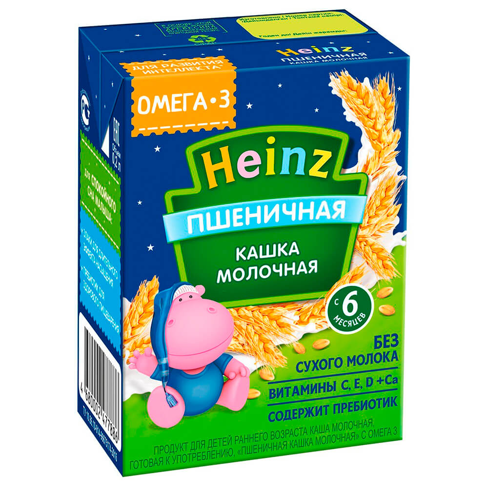  Кашка Heinz 200мл молочная пшеничная с омега 3 с 6 месяцев