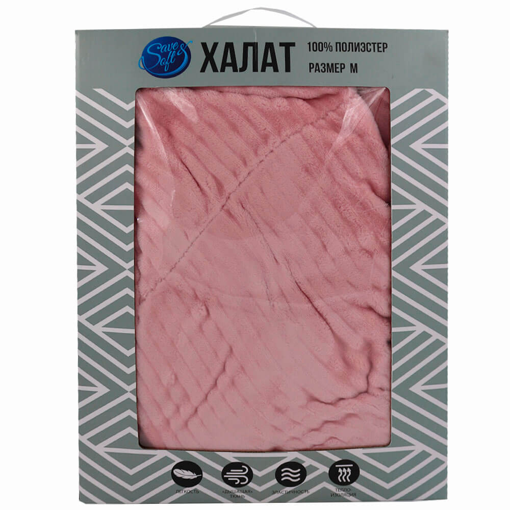 Халат Save&Soft без капюшона розовый с тисненным рисунком р.м