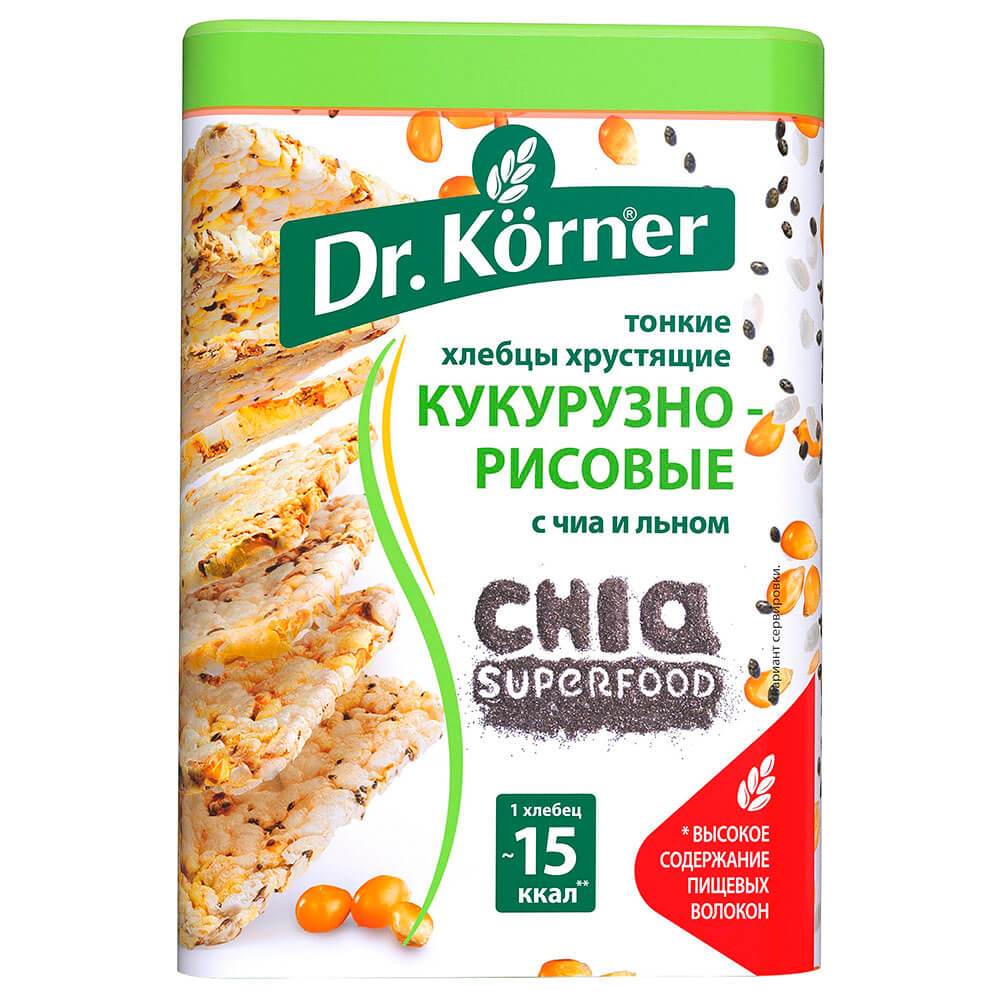  Хлебцы Dr. Korner 100г кукурузно рисовые с чиа и льном хлебпром