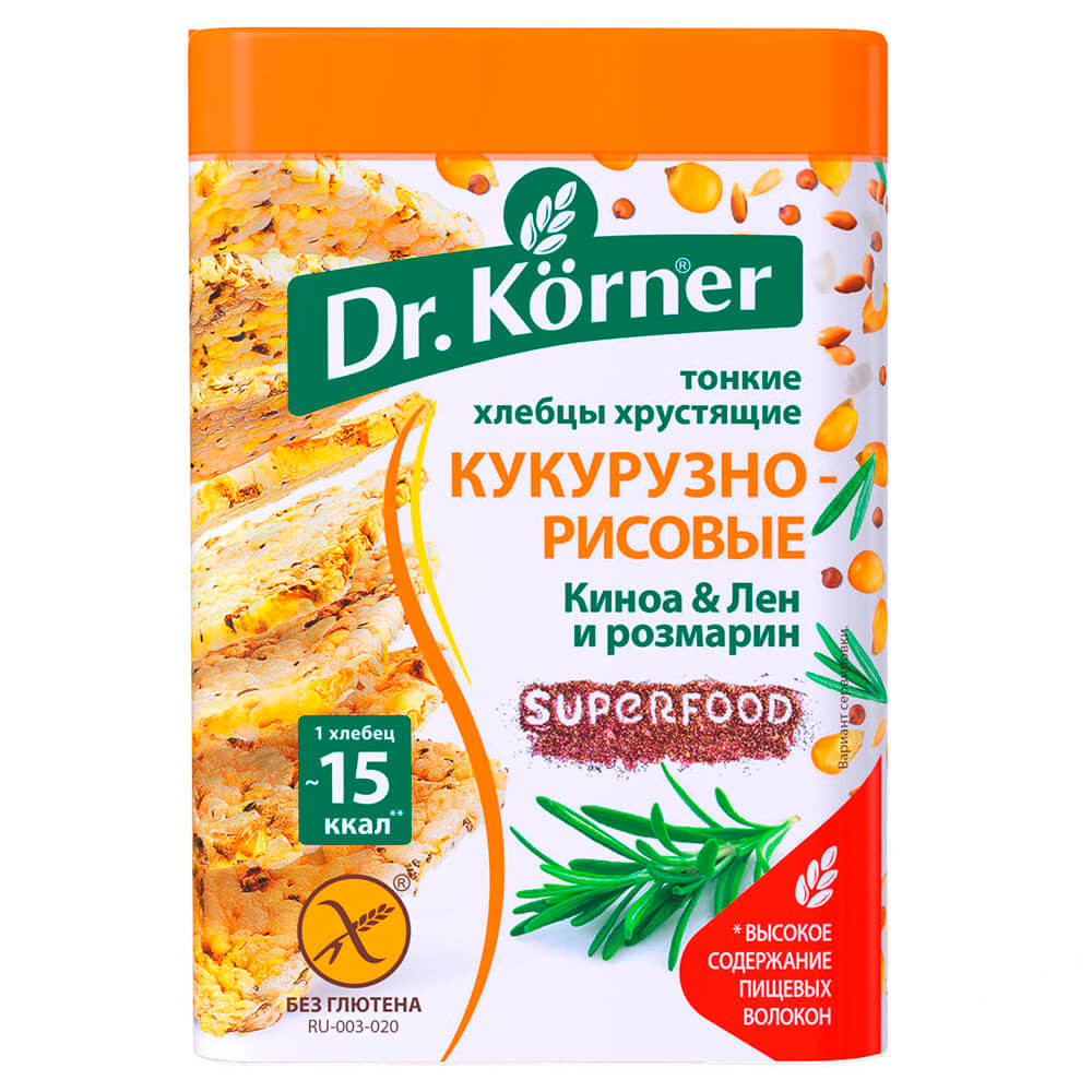   Тут Просто Хлебцы Dr. Korner 100г кукурузно рисовые с киноа льном и розмарином хлебпром