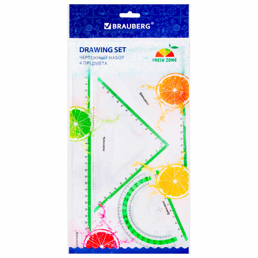 Набор чертежный брауберг фреш зон линейка 30 см/2 транспортира 210764