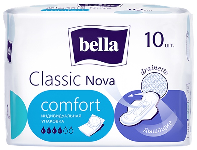 Прокладки Bella 10 шт классик нова комфорт белая линия