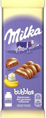 Шоколад милка 92 г молочный пористый с бананово-йогуртовой начинкой крафт