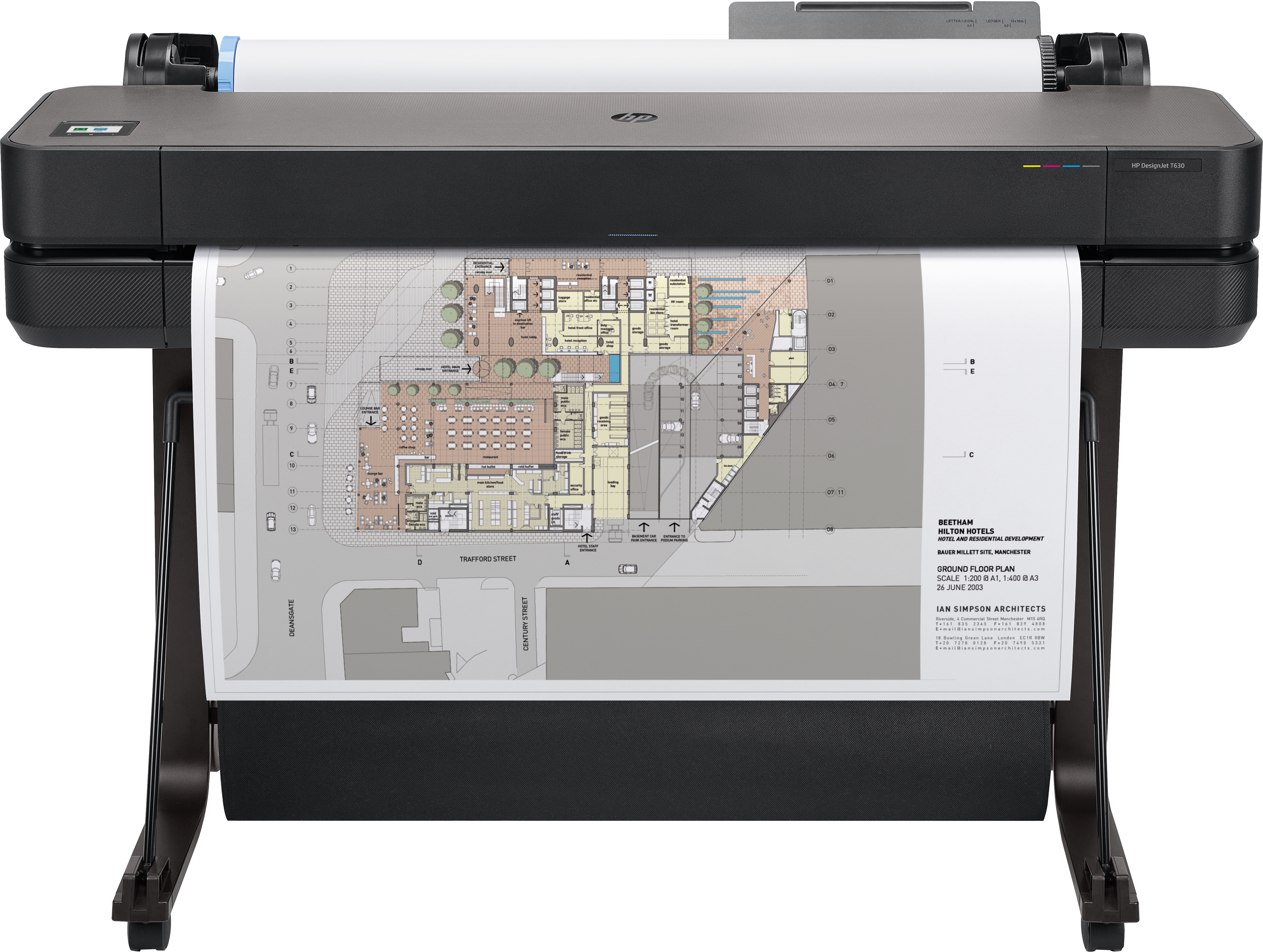 Принтер HP DesignJet T630 5HB11A 36,4color,2400x1200dpi,1Gb, 30spp(A1),USB/GigEth/Wi-Fi,stand,media bin,rollfeed,sheetfeed,tray50(A3/A4), autocutter,