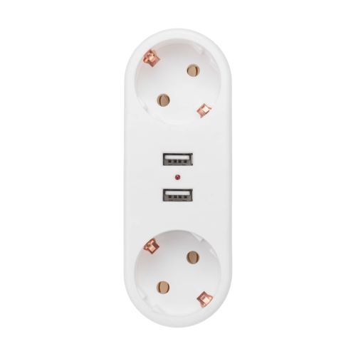 Разветвитель Rexant 11-1090 электрический двойник линейный 16А с/з + 2 USB-порта, 2,4 А, белый