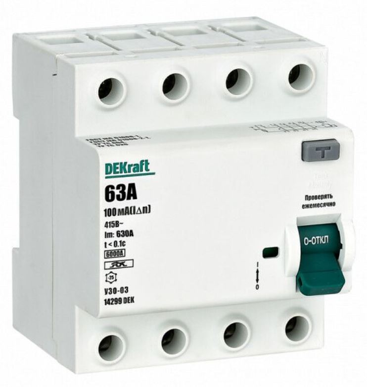 УЗО DEKraft 14299DEK ВДТ 4P 63А 100мА тип A 6кА