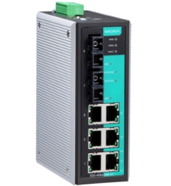Коммутатор управляемый MOXA EDS-408A-SS-SC 6x10/100 BaseTx ports, 2 single mode 100BaseFx, SC