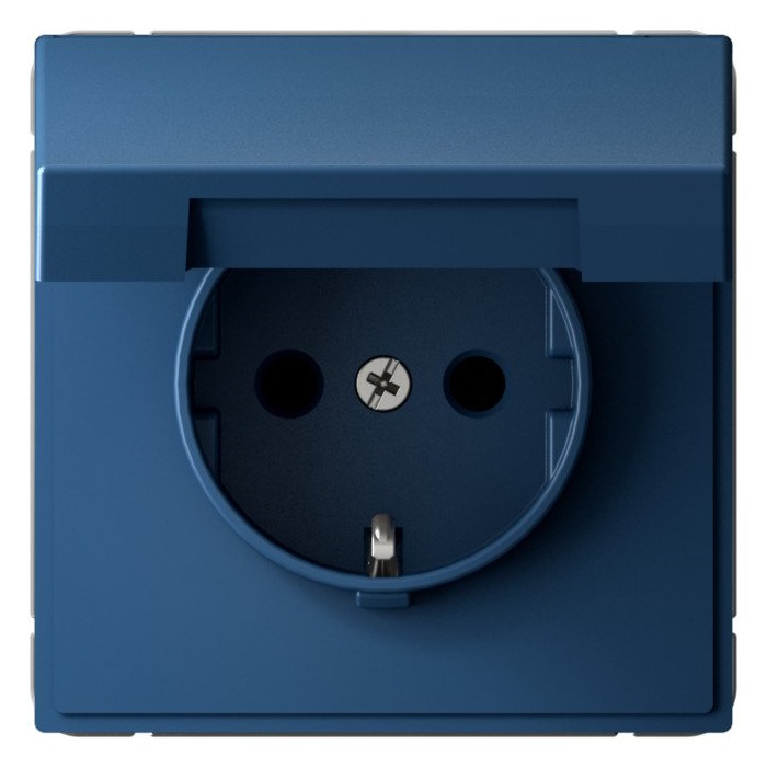 Розетка с заземлением Systeme Electric GAL001146 ArtGallery со шторками с крышкой, 16А, IP20, механизм, Аквамарин