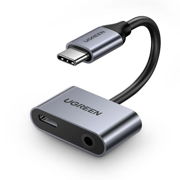 Адаптер UGREEN CM193 50596_ 2*USB Tape-C/3.5mm audio, цвет: серый