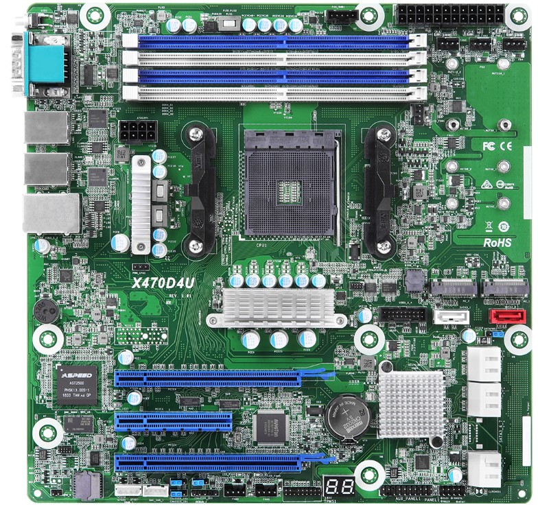 Материнская плата mATX ASRock X470D4U/VN RTL (AM4, X470, 4*DDR4(3200), 8*SATA 6G RAID, 2*M.2, 3*PCIE, 2*Glan, IPMI lan, 2*USB 3.1, D-Sub)
