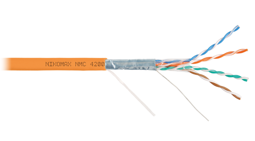 Кабель витая пара F/UTP 5e кат. 4 пары NIKOMAX NMC 4200C-OR 24AWG(0.51 мм), медь, одножильный (solid), внутренний, полимерный материал, нг(A)-HF, оран