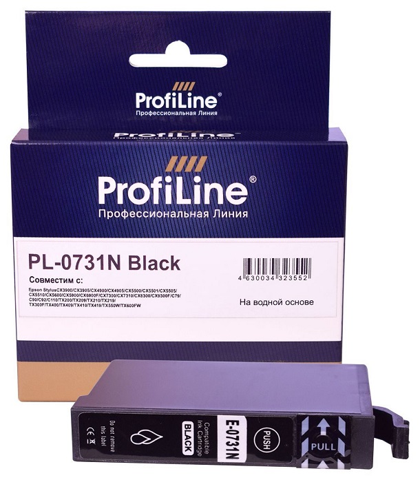 Картридж ProfiLine PL_73N_BK струйный для принтеров Epson Stylus T30/T40W/TX300F/TX510FN/TX600FW с чернилами на водной основе Black 7,4 мл