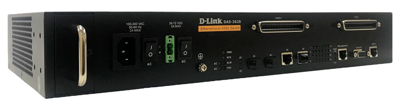 Коммутатор D-link DAS-3626/A1A VDSL2 IP DSLAM с 24 VDSL-портами и 2 комбо-портами 1000BaseT/SFP