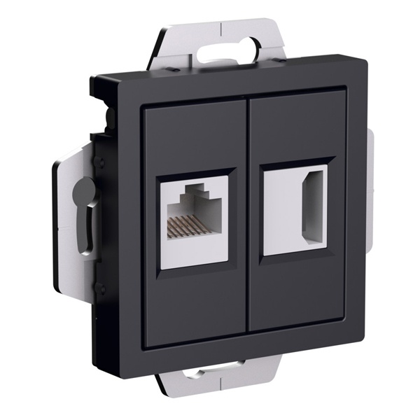 Розетка Systeme Electric ATN001082 AtlasDesign двойная HDMI+RJ45, кат.5Е, механизм, Карбон