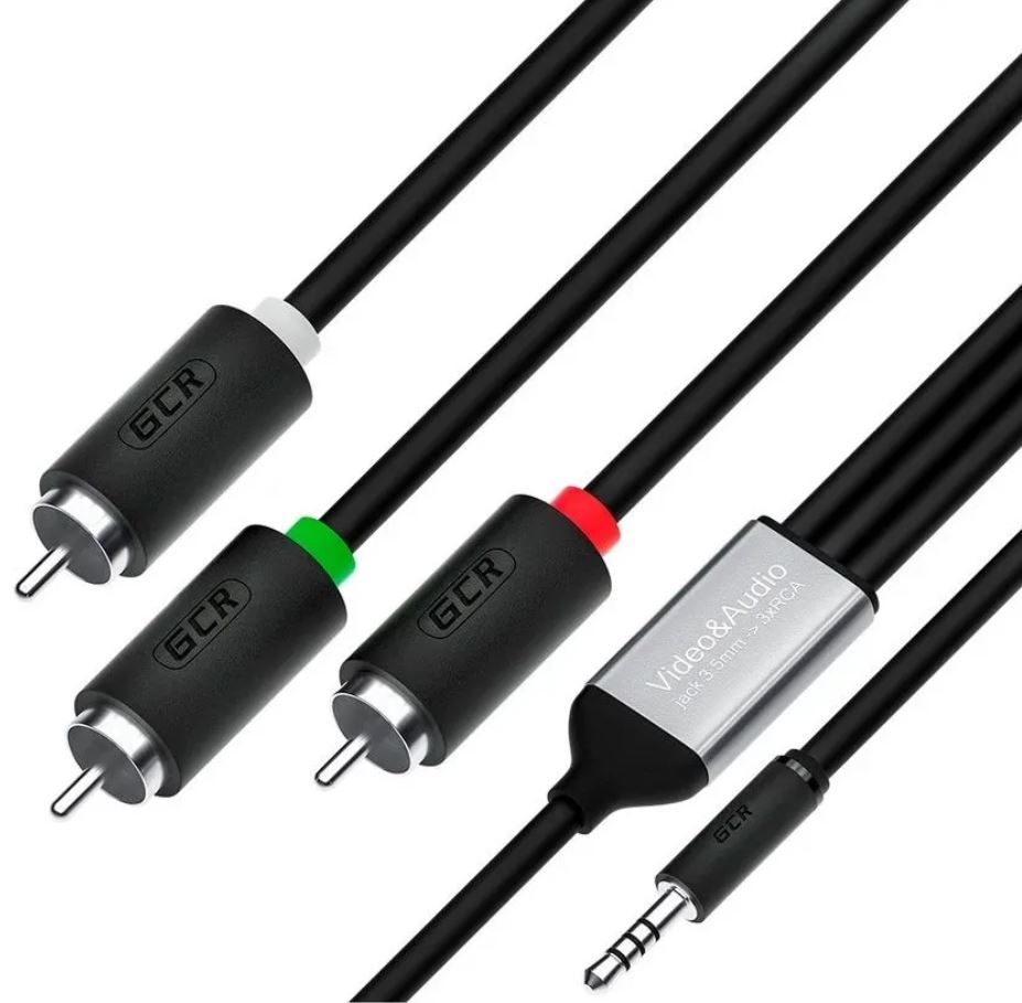 Кабель-переходник Greenconnect GCR-53202 1.0m аудио jack 3,5mm/3 х RCA, черный