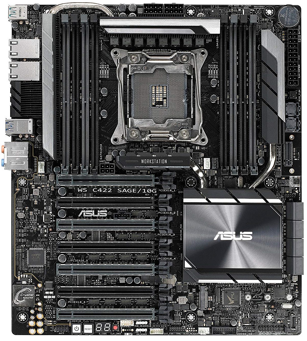 Материнская плата SSI CEB ASUS WS C422 SAGE/10G (LGA2066,C422,8*DDR4(2666),8*SATA 6G,2*M.2,2*U.2,7*PCI-E,7.1CH,2*10GLan,Wi-Fi,8*USB 3.1/Type-C,DVI-D/H