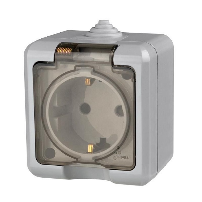 Розетка TOKOV ELECTRIC TKL-DT-R1Z-C06T-IP54 1-м ОП Dita 16А IP54 250В с заземл. с прозр. крышкой сер