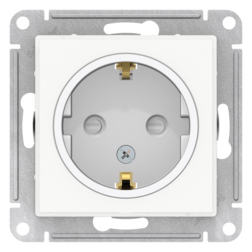 Розетка Schneider Electric ATN200145 AtlasDesign ART, с заземлением, со шторками, 16А, механизм, белая