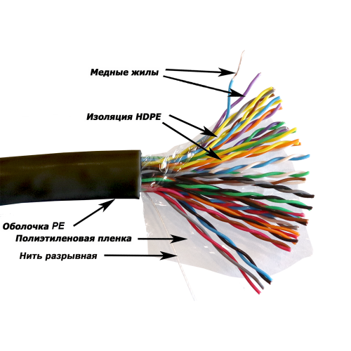 Кабель витая пара U/UTP 5e кат. 25 пар TWT TWT-5EUTP25-XS-OUT 25AWG(0.45 мм), медь, одножильный (solid), внешний, PE, чёрный, уп/305м