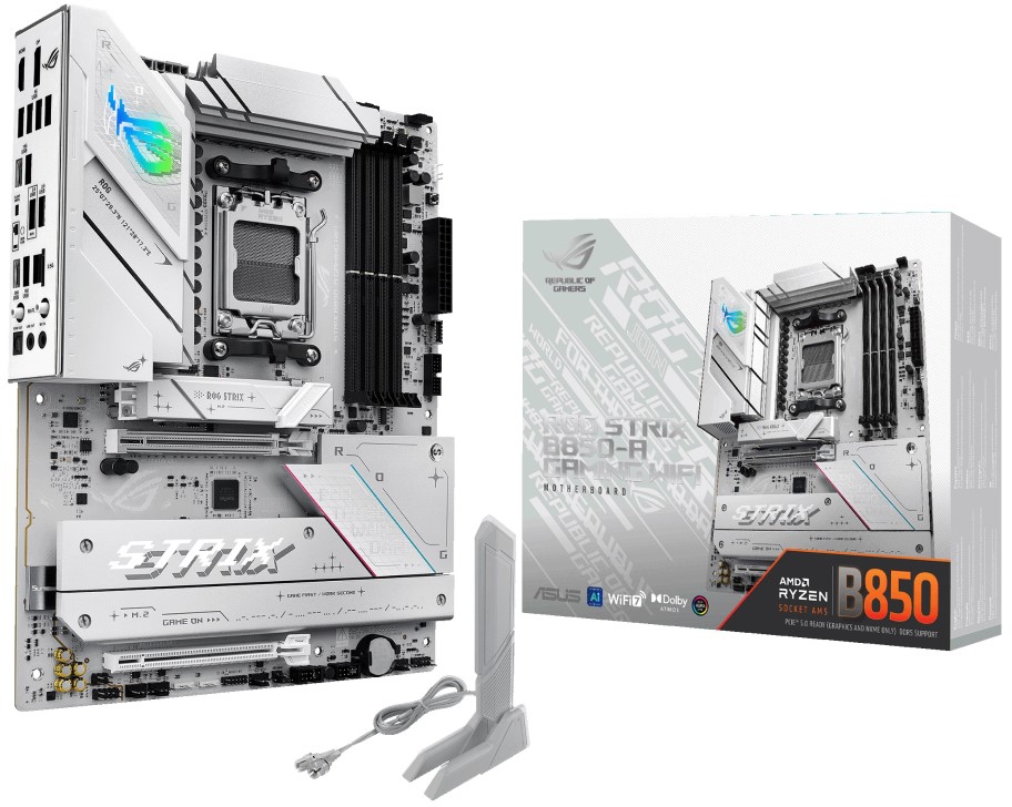 Материнская плата ATX ASUS ROG STRIX B850-A GAMING WIFI (AM5, AMD B850, 4*DDR5, 2*SATA, 4*M.2, WiFi, BT, 6*USB 3.2, 2*USB 2.0, USB Type-C, 2*PCIe, DP,