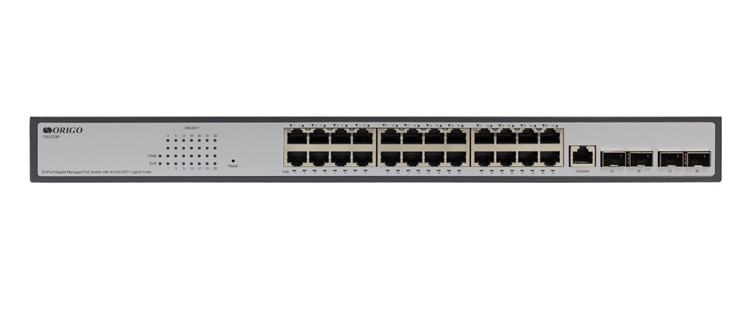 Коммутатор управляемый ORIGO OS3228P/250W/A1A L3 24x1000Base-T PoE, 4x10GBase-X SFP+, PoE Budget 250W, RJ45 Console, 19 w/brackets