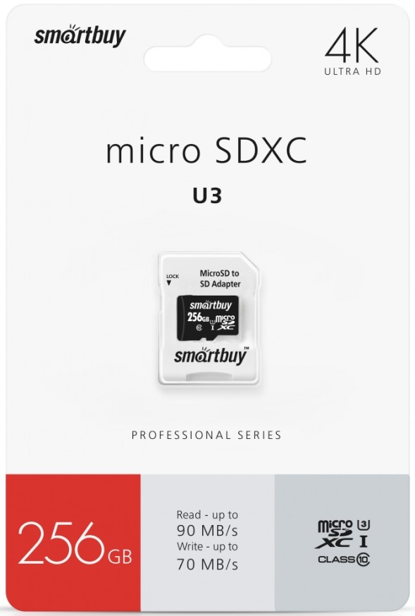   Xcom-Shop Карта памяти 256GB SmartBuy SB256GBSDCL10U3-01 MicroSDXC Class 10 Pro UHS-I U3 (70/90 Mb/s) + SD адаптер