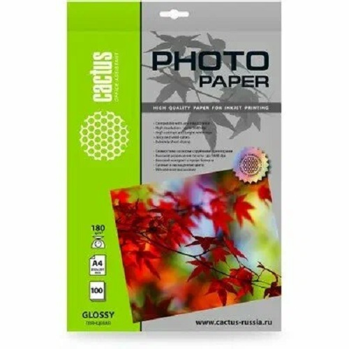 Фотобумага Cactus CS-GA4180100 A4/180г/м2/100л./белый глянцевое для струйной печати