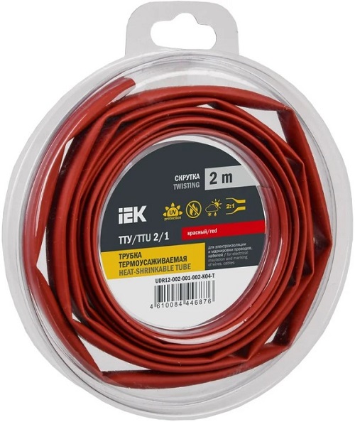Трубка термоусадочная IEK UDR12-002-001-002-K04-T ТТУ нг-LS 2/1 красная (2м/упак)