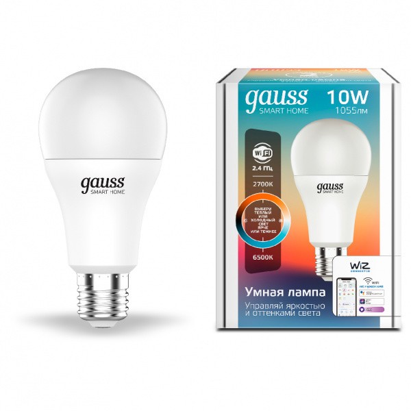 Лампа светодиодная Gauss 1080112 Smart Home DIM+CCT E27 A60 10 Вт 970...1055 лм