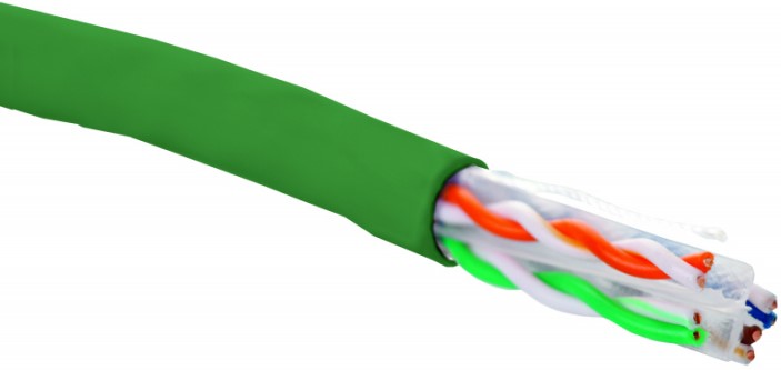 Кабель витая пара U/UTP 6 кат. 4 пары Eurolan 19C-U6-12GR-B305 4 пары, 23 AWG, нг(А)-HF, внутренней прокладки, зеленый, коробка 305 м