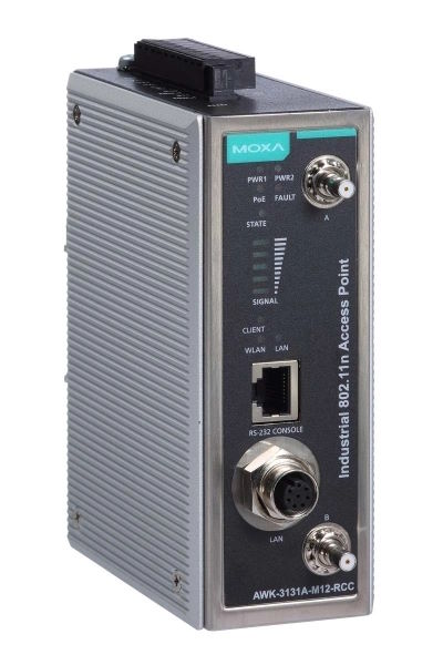 Точка доступа MOXA AWK-3131A-M12-RCC-EU беспроводная IEEE 802.11a/b/g/n, с разъемом M12, с функцией автоматической установки мостовых соединений