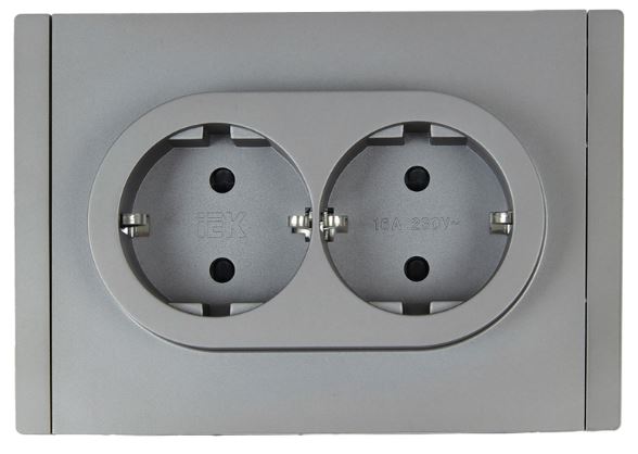 Розетка двухместная с заземлением IEK FP-R24-16-1-K46 FORTE&PIANO с защитными шторками б/к 16А FP523 сталь