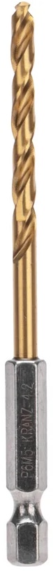 Сверло KRANZ KR-91-5504 по металлу, 4,2мм, Р6М5, ТИТАН, шестигранный хвостовик (1 шт. в упаковке) DIN 338