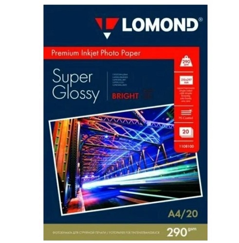 Бумага Lomond 1108100 суперглянцевая, A4, 290 г/м2, 20 листов