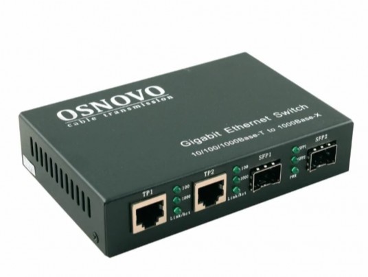 Коммутатор неуправляемый OSNOVO SW-70202 Gigabit Ethernet на 4 порта: 2 x GE (10/100/1000Base-T), 2 x GE SFP (1000Base-FX). В комплекте БП DC5V (2A).