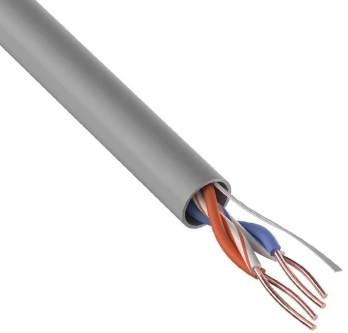 Кабель витая пара U/UTP 5 кат. 2 пары Rexant 01-0023-R PVC, 2PR, 24AWG, INDOOR, SOLID, серый, 305м, РФ REXANT