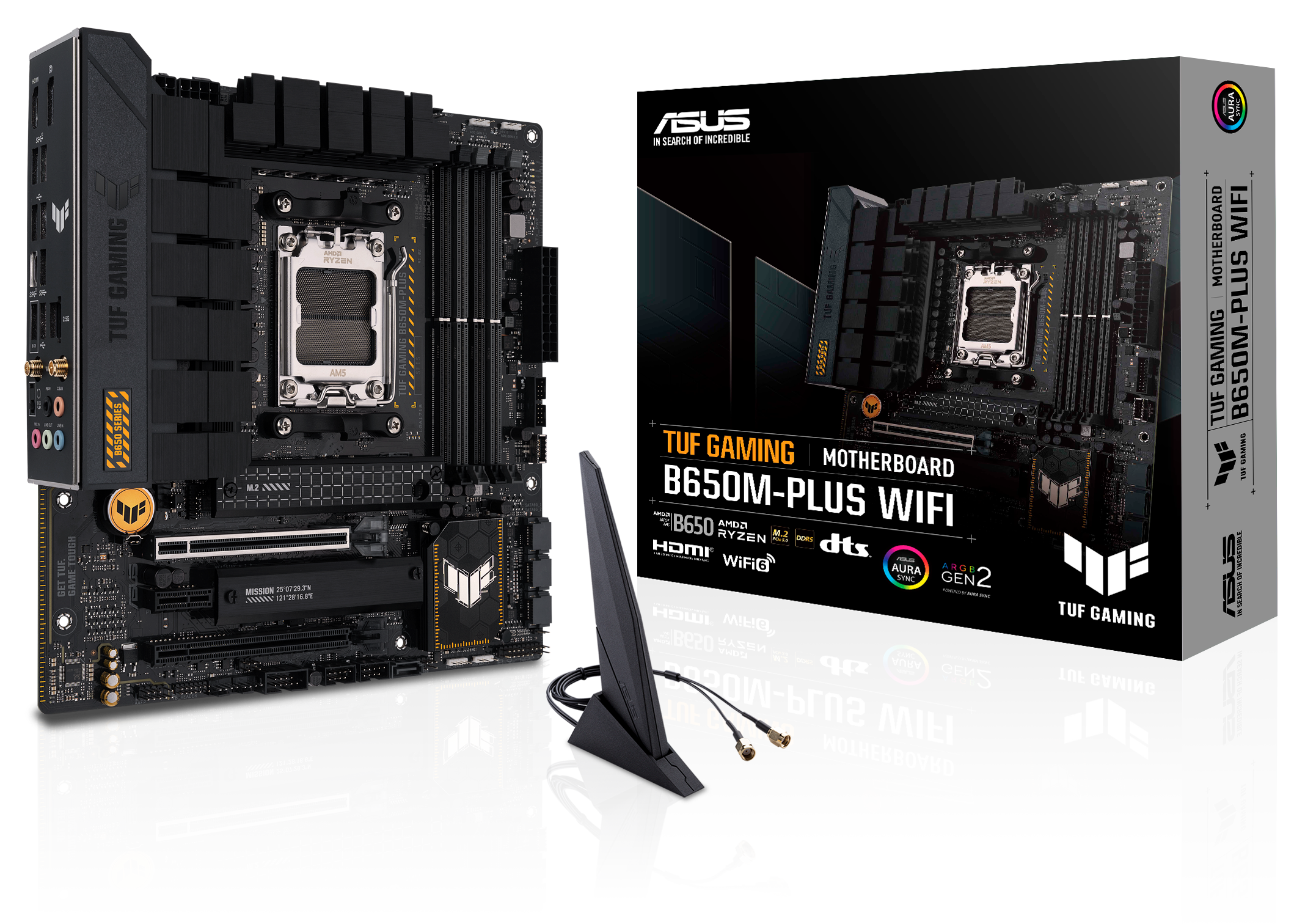 Материнская плата mATX ASUS TUF GAMING B650M-PLUS WIFI (AM5, AMD B650, 4*DDR5 (6400), 4*SATA 6G RAID, 2*M.2, 3*PCIE, 2.5Glan, WiFi, BT, HDMI, DP, USB