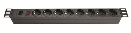 8 розеток тип Schuko (Для Евровилки) Блок розеток 19, 8 розеток DKC R519SH8OPSHC14 10A с выключателем Вых: 8хSchuko, Вх: С13х2м, RAM telecom