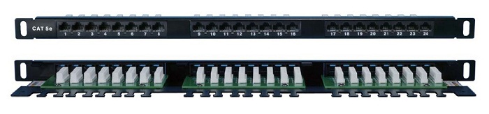 Патч-панель 19, 24xRJ45, UTP, Кат. 5е Hyperline PPHD-19-24-8P8C-C5E-110D высокой плотности 19, 0.5U, 24 порта RJ-45, категория 5E, Dual IDC