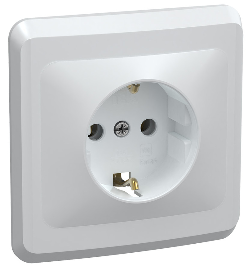 Розетка IEK ERV11-K01-16-DM 1-м СП Вега РС10-3-ВБ с заземл. контактом без защ. штор 16А белая