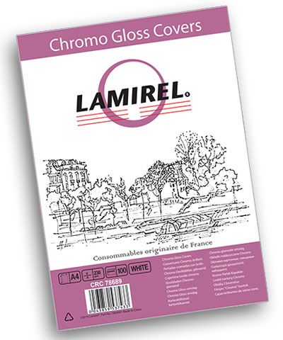 Обложка Fellowes LA-78689 Lamirel Chromolux A4, картонные, глянцевые, белый, 230г/м², 100шт