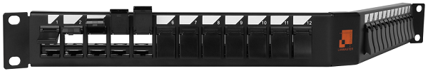 Патч-панель Lanmaster LAN-PPAS24OK-STP наборная 19 угловая со шторками, экранированная, 24 порта, 1U