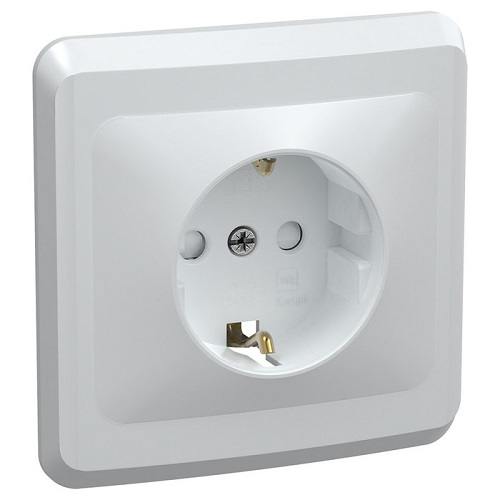 Розетка IEK ERV14-K01-16-DM 1-м СП Вега РСш10-3-ВБ с заземл. контактом и защ. штор 16А белая