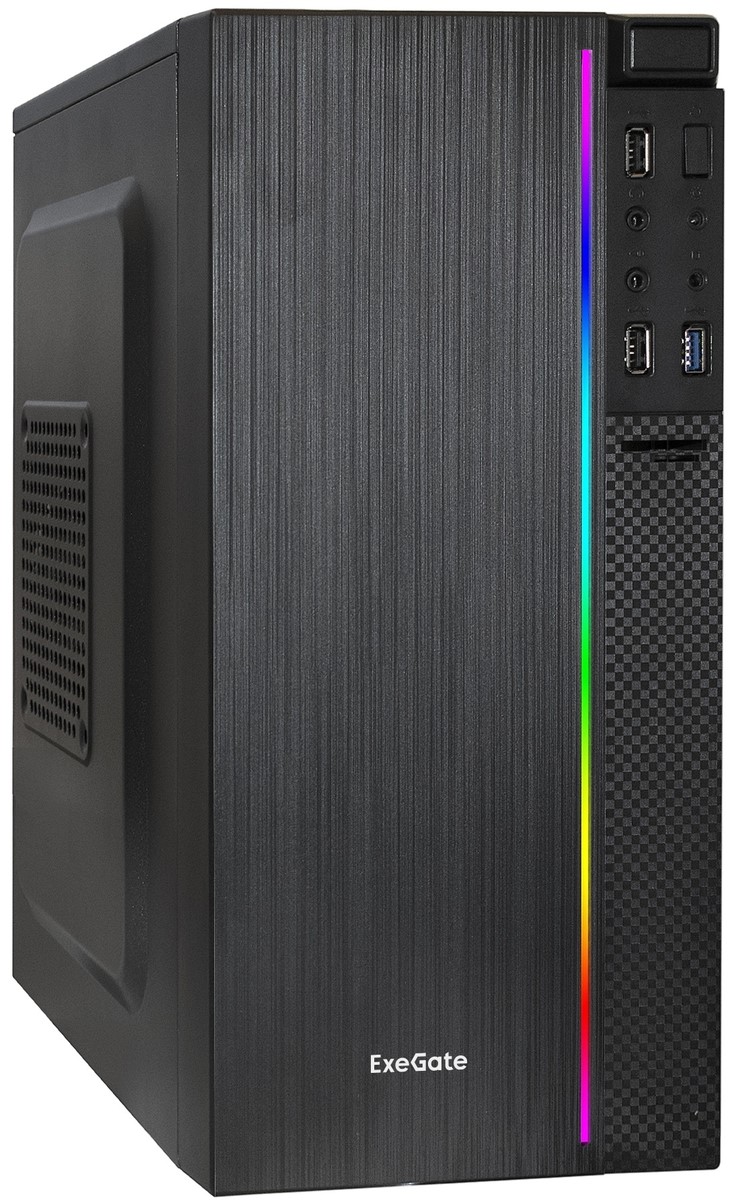 Корпус mATX Exegate mEVO-9302-RGB-600W-12 EX287885RUS Minitower, БП 600NPX с вент. 12см, 2*USB+USB3.0, HD аудио, черный с RGB подсветкой