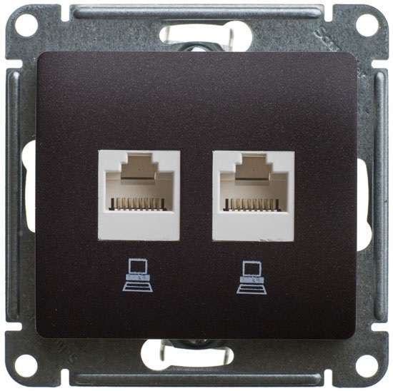 Розетка Schneider Electric GSL000885KK 2-ая компьютерная RJ45+RJ45, кат.5E шоколад
