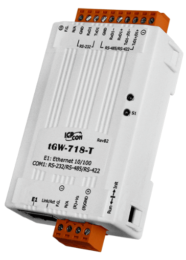 Преобразователь ICP DAS tGW-718-T CR Tiny Modbus/TCP to RTU/ASCII Gateway with 1-port RS-232/422/485 (RoHS)