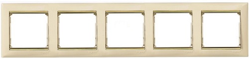 Рамка Legrand 774155 Valena 5 постов вертикальная, IP20 (слоновая кость/золотой штрих)