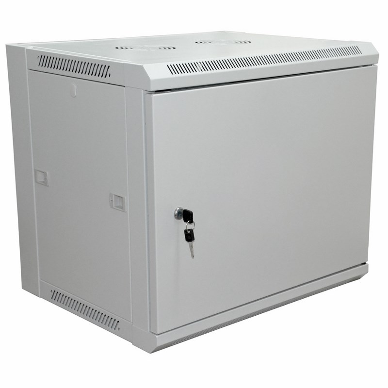 Шкаф настенный 19, 6U Rexant 04-2210 600×450×370 мм (ШxГxВ) - передняя дверь металл, боковые стенки съемные (разобранный), RAL 7035
