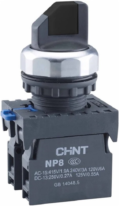 Переключатель на 3 положения с фиксацией CHINT 667137 без подсветки NP8-11X/312, черн. 1НО+1НЗ IP65